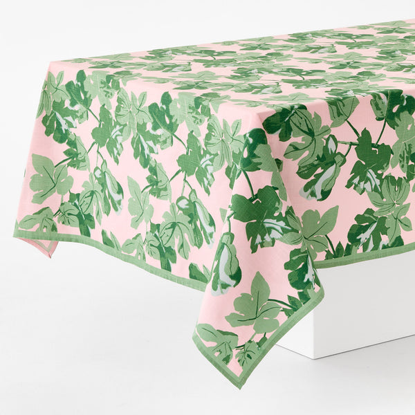 Peter Dunham + Hudson Grace Green Fig Leaf Pale Pink Printed Tablecloth