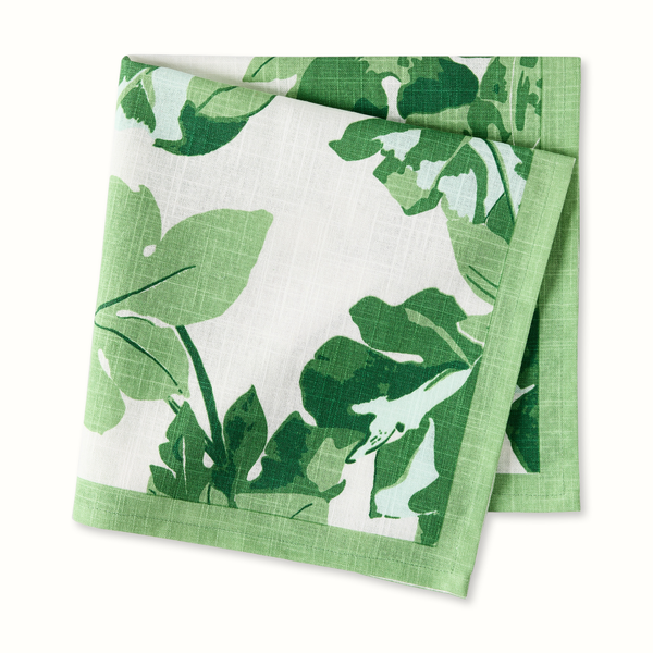 Pre-Order Peter Dunham + Hudson Grace Green Fig Leaf Printed White Napkin