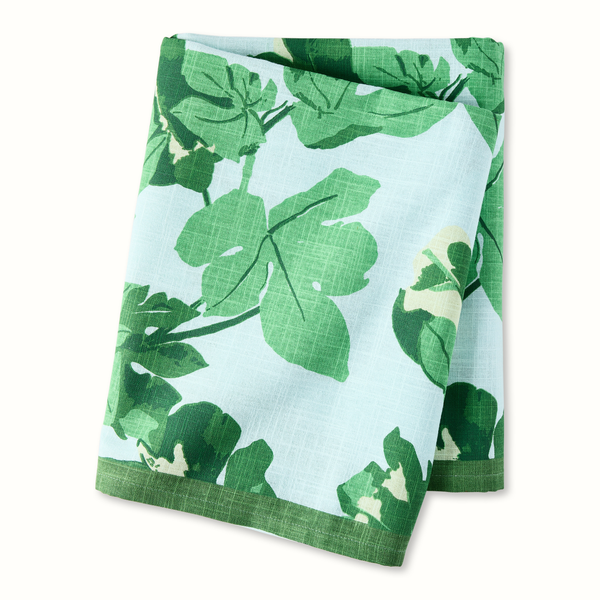 Pre-Order Peter Dunham + Hudson Grace Green Fig Leaf Pale Blue Printed Tablecloth