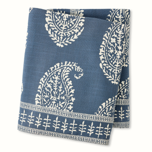 Peter Dunham + Hudson Grace Kashmir Paisley Indigo Blue Printed Tablecloth