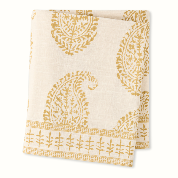 Peter Dunham + Hudson Grace Kashmir Paisley Golden Yellow Printed Tablecloth