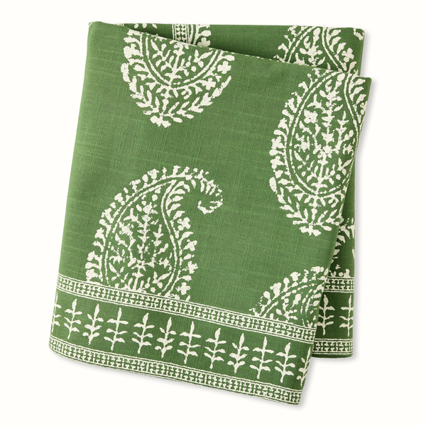 Peter Dunham + Hudson Grace Kashmir Paisley Olive Green Printed Tablecloth