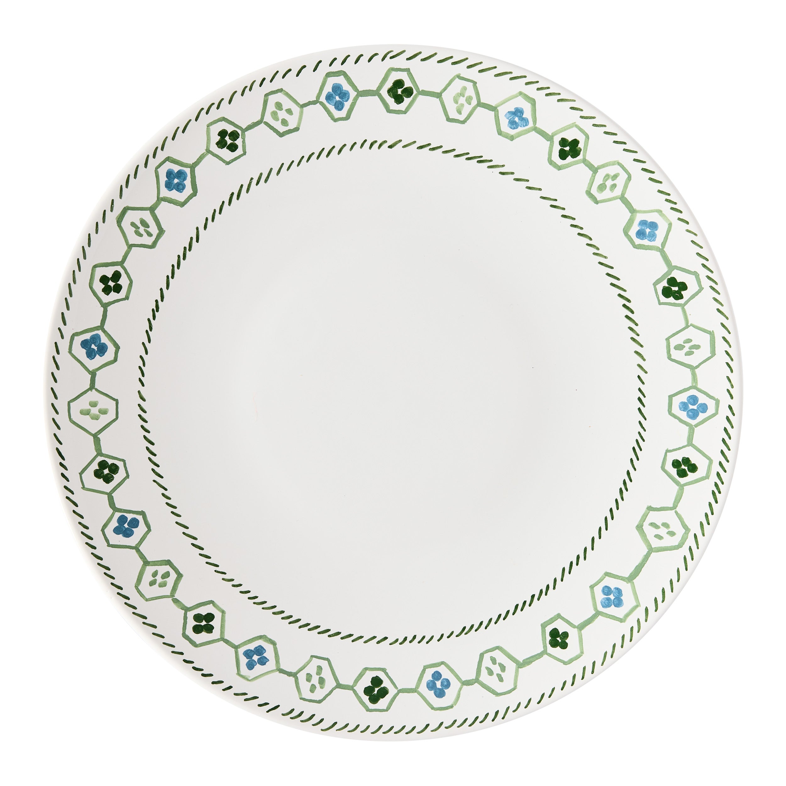 Peter Dunham + Hudson Grace Hand-Painted Green Oona Border Dinner Plate