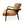 Patchwork leather accent chair with arched dark wood arms, tan quilted seat and back