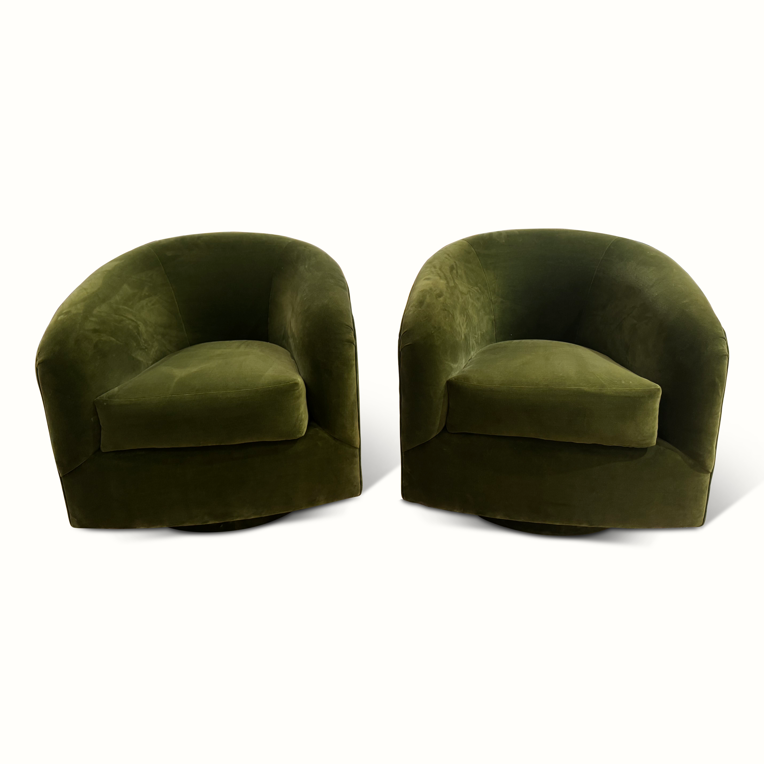 Pair of Swivel Chairs in Green Velvet