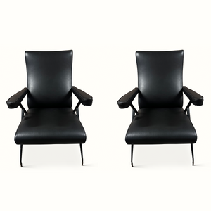 Pair of Black Leather Reclining Armchairs