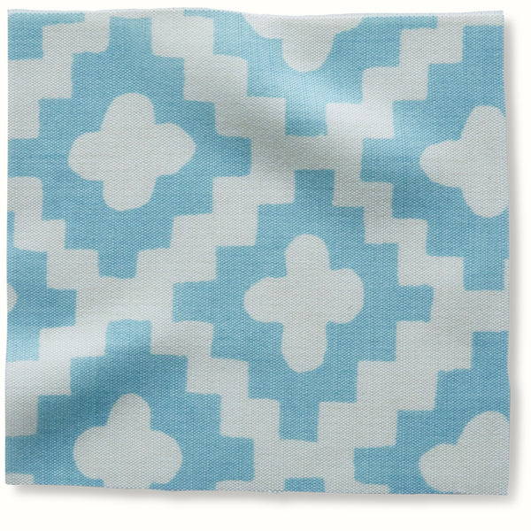Outdoor pillow cover with pale indigo and light geometric pattern