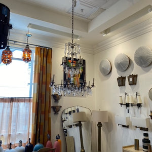 Vintage Crystal and Pewter Chandelier, France, 1930s