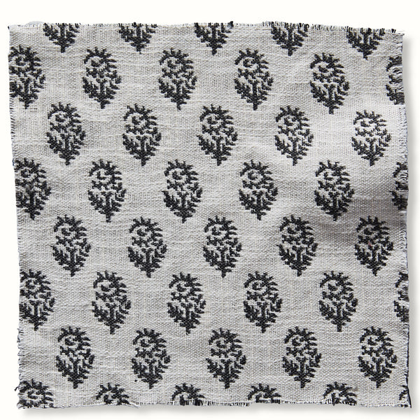 Outdoor Rajmata pillow cover with charcoal woven medallion pattern