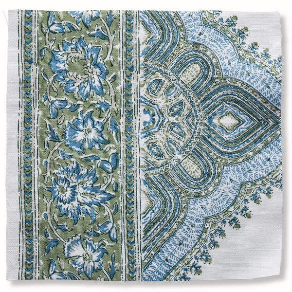 Peter Dunham Textiles Samarkand in Blue/Green on White Pillow