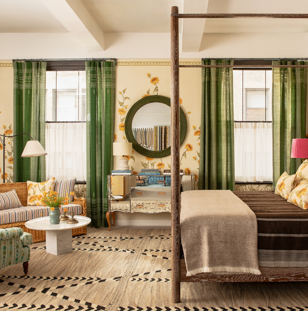 Green Round Wicker Mirror