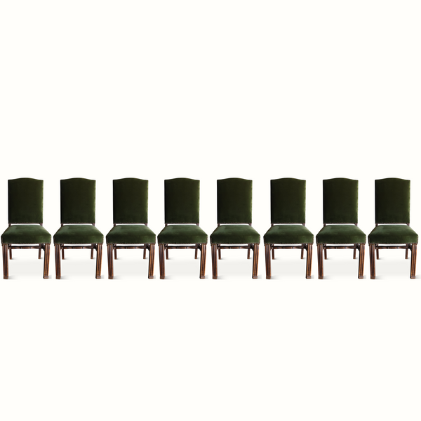Set of Eight Oak & Velvet Dining Chairs
