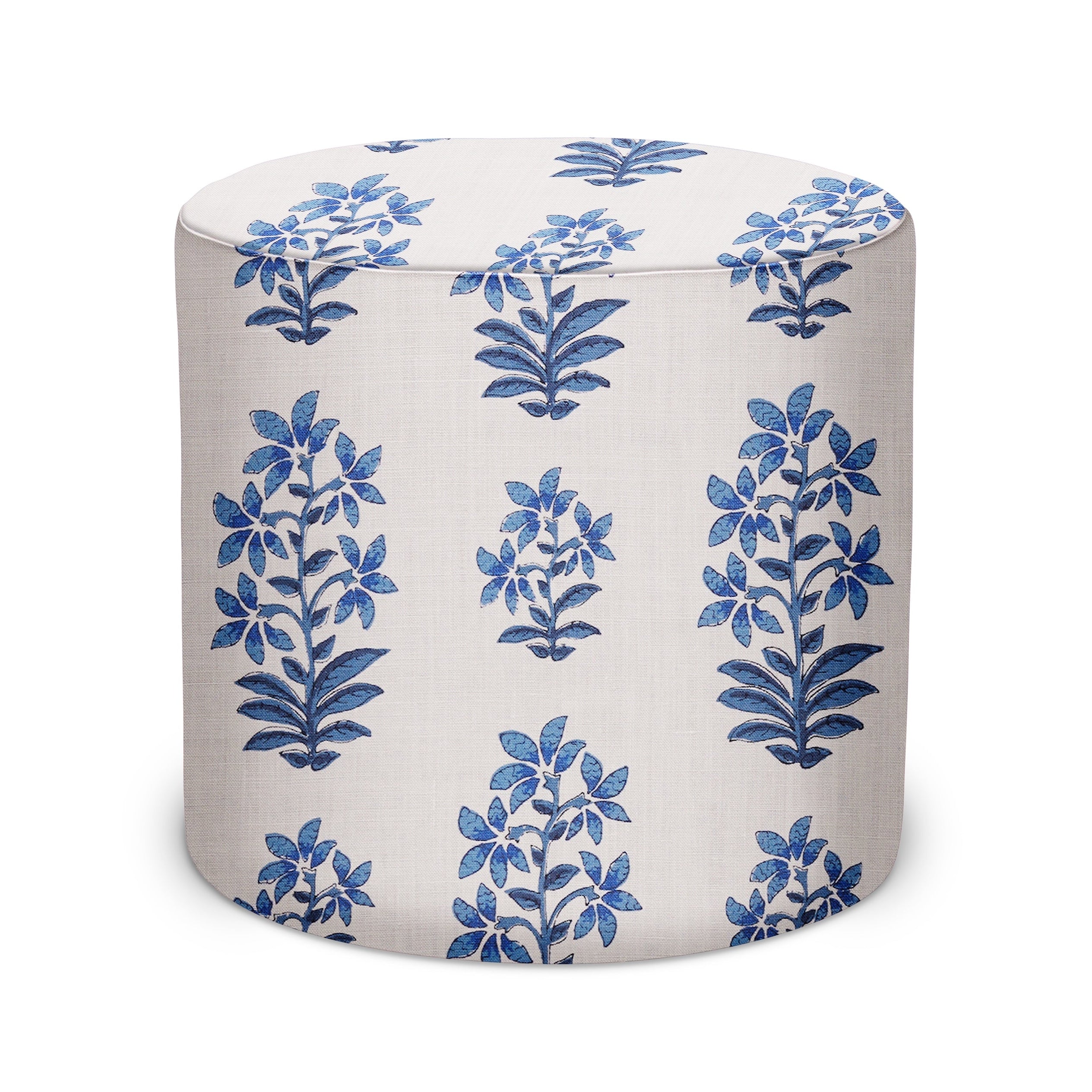 Indoor Pouf in Peter Dunham Textiles Shani in Indigo/White