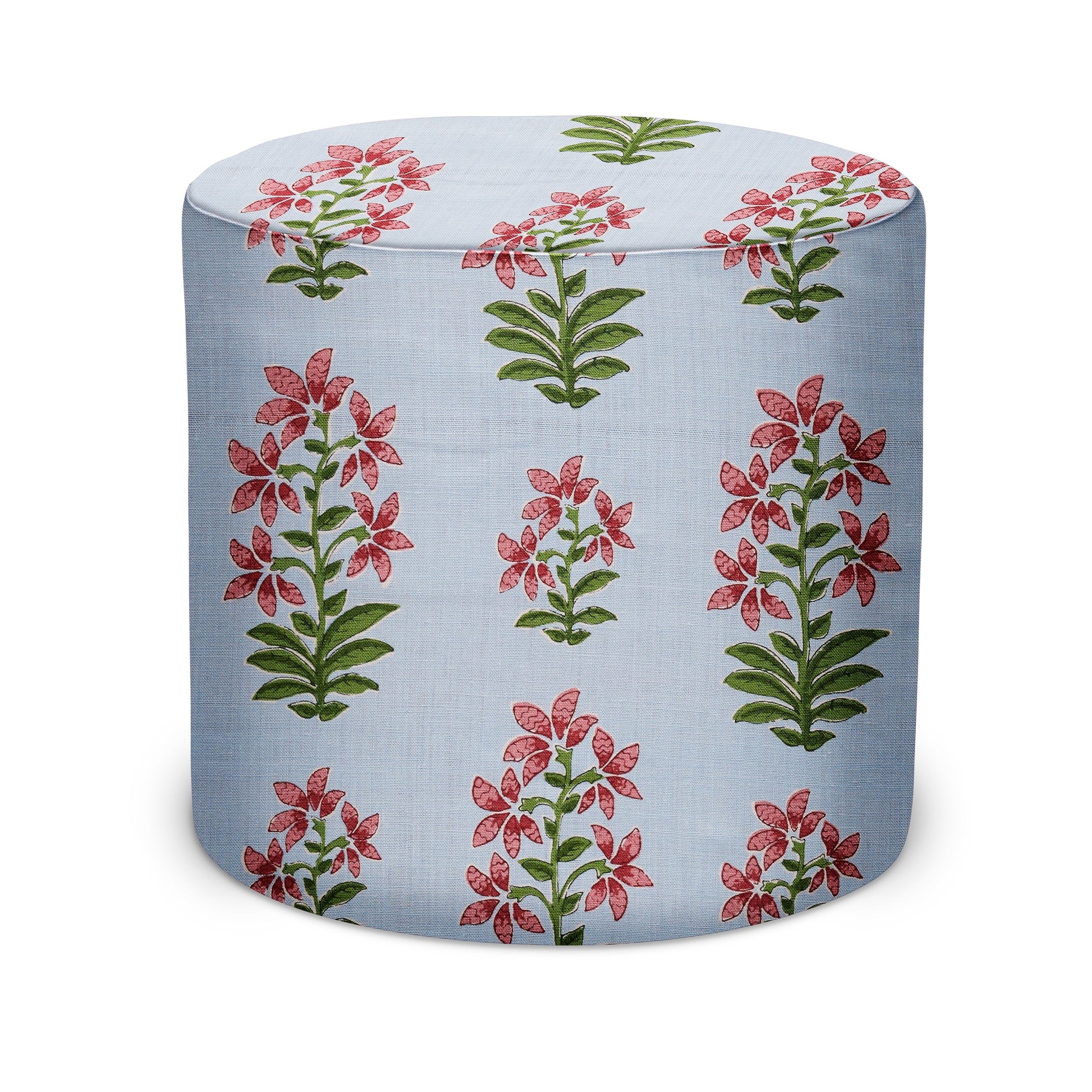 Indoor Pouf in Peter Dunham Textiles Shani in Pink/Sky