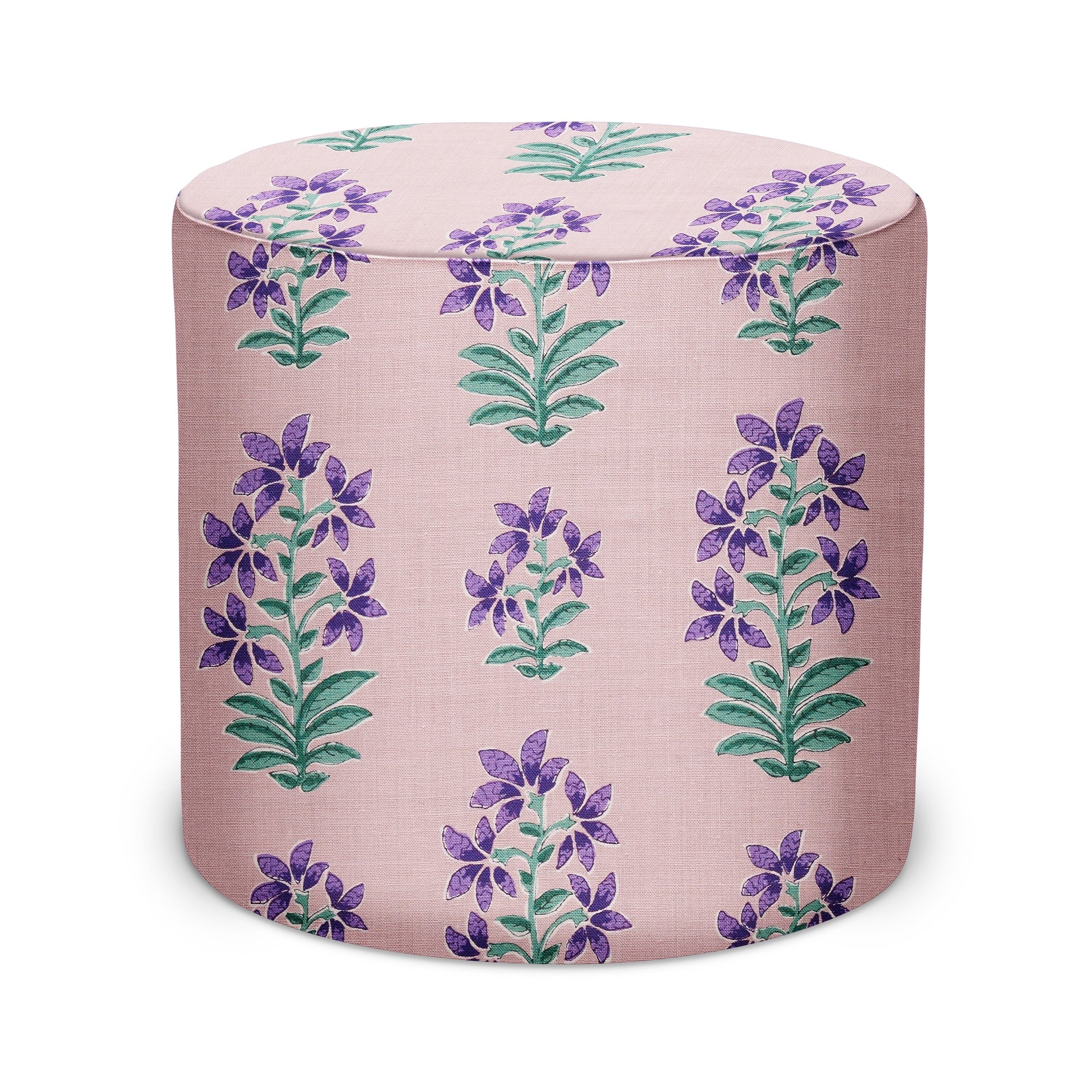 Indoor Pouf in Peter Dunham Textiles Shani in Purple/Pink