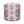Indoor pouf in Shani fabric, light pink with purple floral pattern and green leaves.