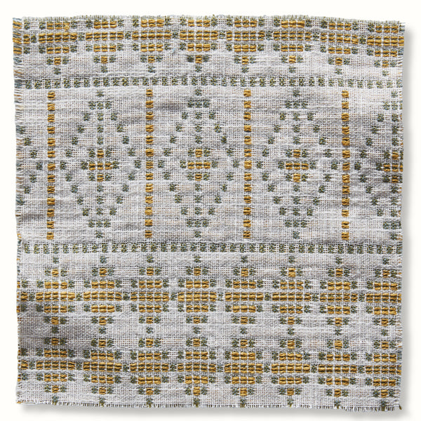 Indoor/Outdoor Pouf in Peter Dunham Textiles Souk Gold/Sage on White
