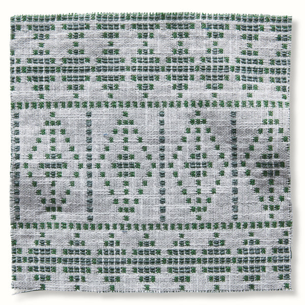 Indoor/Outdoor Pouf in Peter Dunham Textiles Souk Green/Gray on White