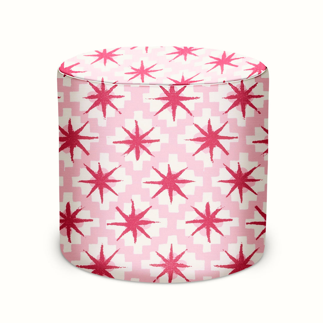 Indoor/Outdoor Pouf in Peter Dunham Textiles Starburst Raspberry/Pink – Hollywood At Home