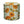 Round indoor pouf ottoman with sunflower vine fabric, light green base and orange floral pattern.