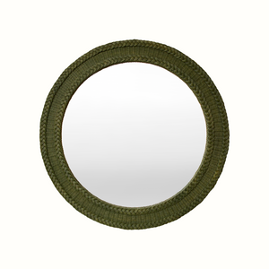 Green Round Wicker Mirror