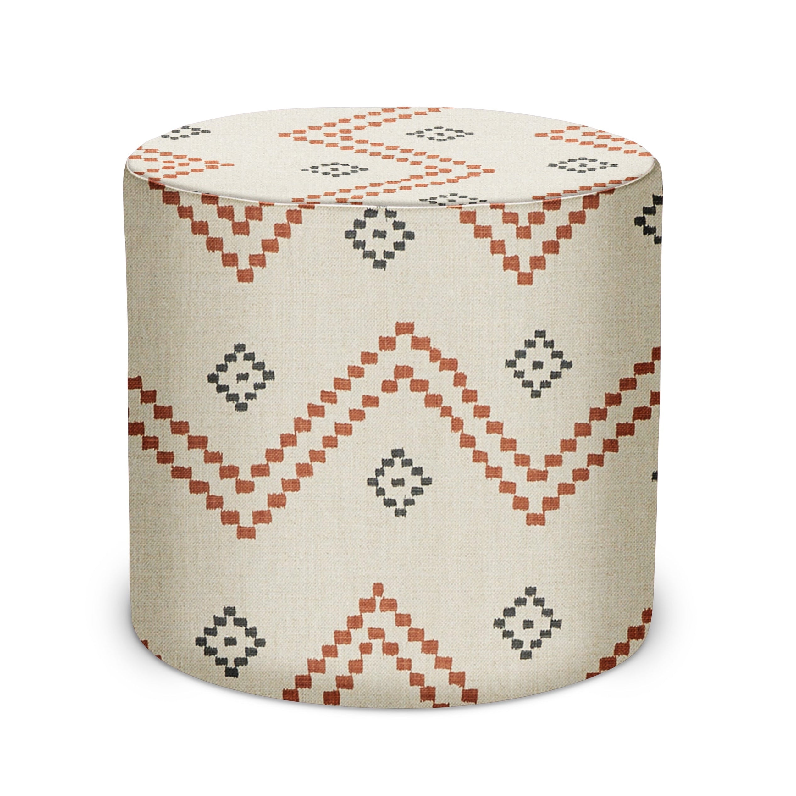 Indoor Pouf in Peter Dunham Textiles Taj in Red/Charcoal