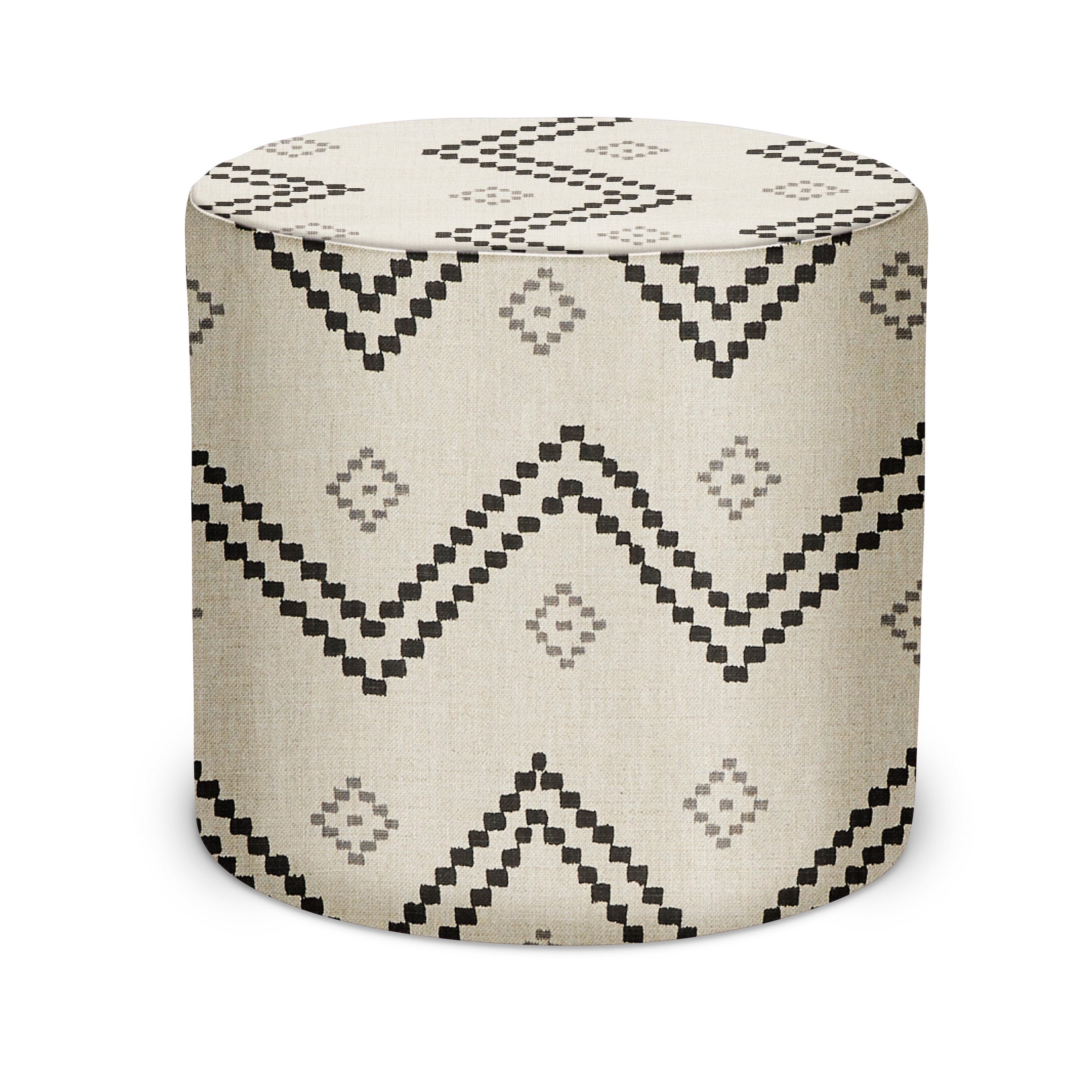 Indoor Pouf in Peter Dunham Textiles Taj in Onyx/Ash