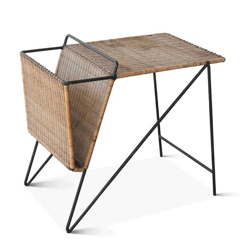 Vintage Iron and Wicker End Table, France, 1950s