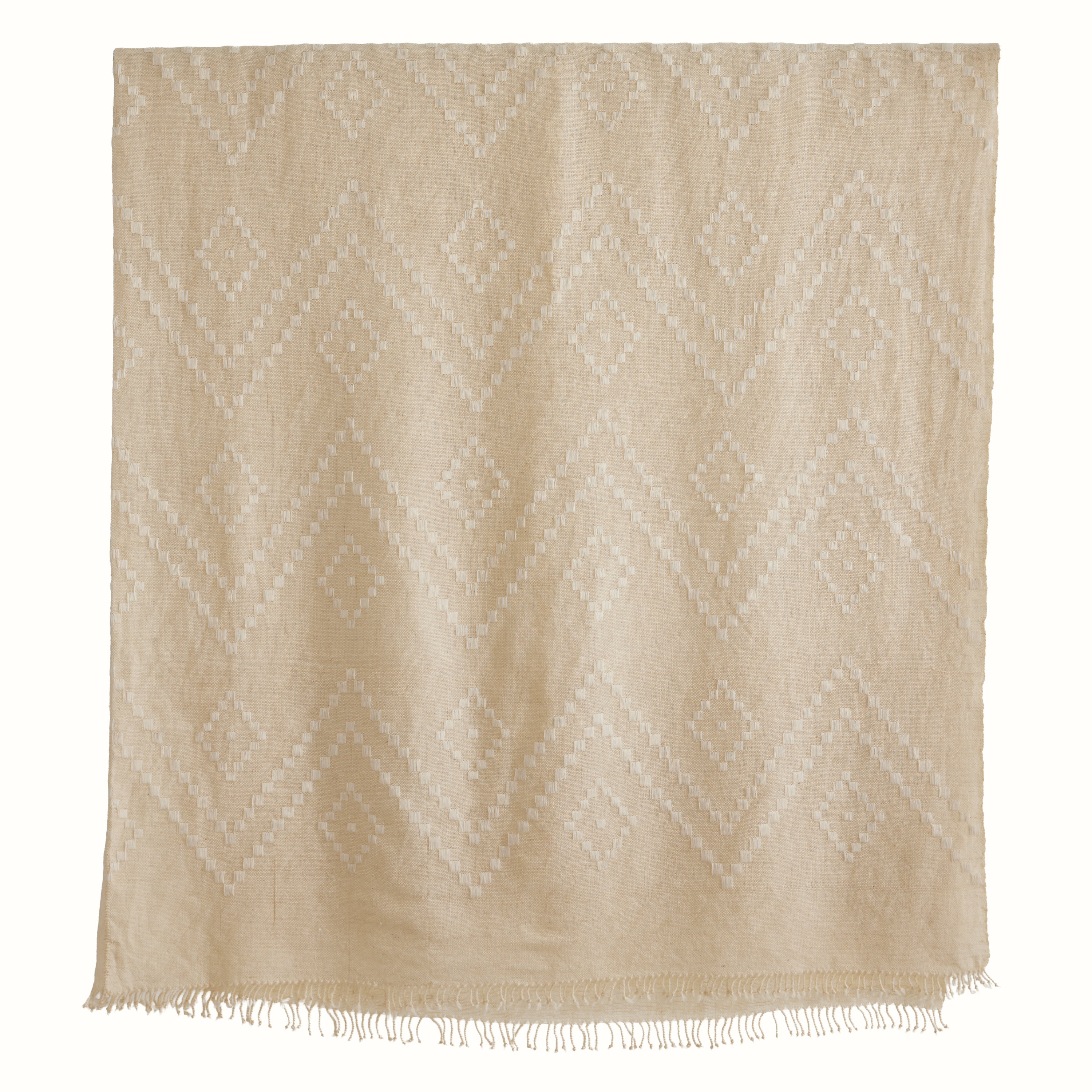 Zig Zag Indian Bedcover in All White