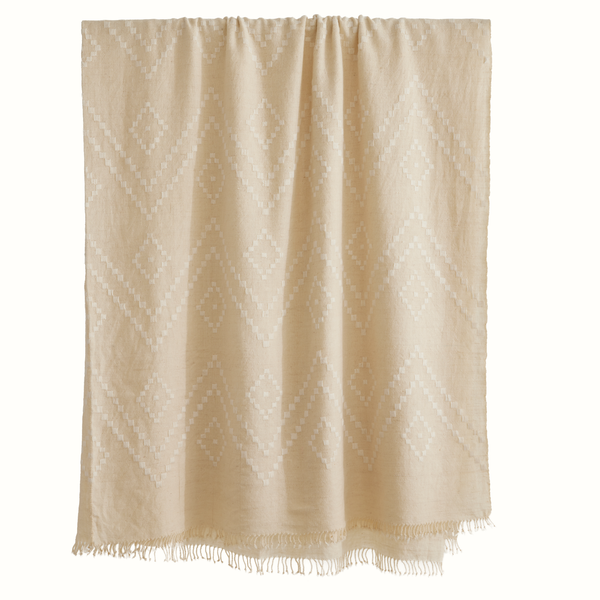 Zig Zag Indian Bedcover in All White