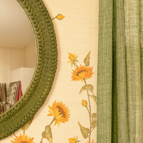 Green Round Wicker Mirror