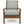 Wood lounge chair with blue and beige diamond pattern seat and back, rounded arms