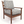 Wood lounge chair with blue diamond-pattern upholstered cushion and tall back panel