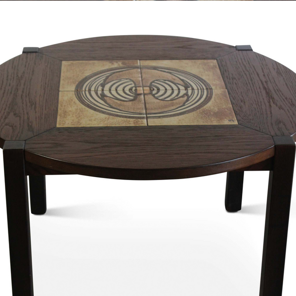 Vintage Round Danish Oak and Tile Table