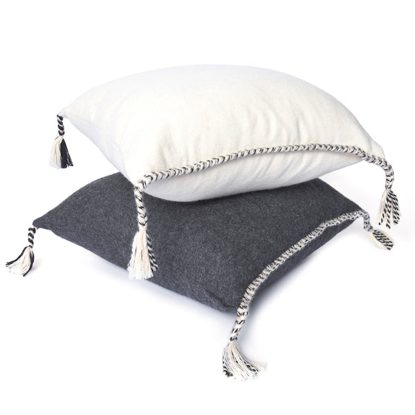 Alpaca Tassel Cushion in Charcoal