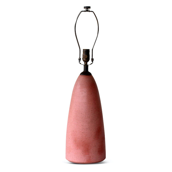 Natan Moss tapered pink table lamp with off-white shade and black wiring at top
