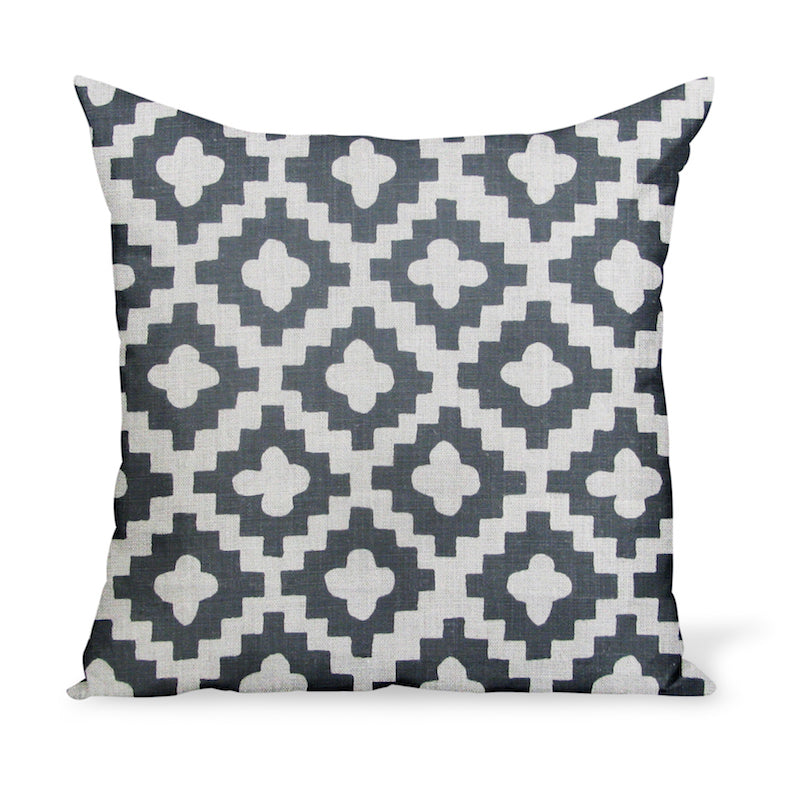 A decorative cushion made from one of Peter Dunham Textiles' best-selling linen prints, Peterazzi, here in Charcoal.