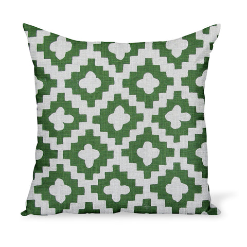 A decorative cushion made from one of Peter Dunham Textiles' best-selling linen prints, Peterazzi, here in Green.