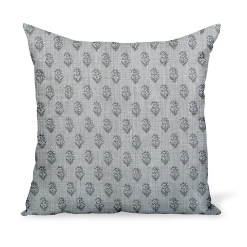 Peter Dunham Textiles' small-scale paisley linen print, Rajamata Tonal in Ash & Gray colors--a wonderful way to add personality with a decorative pillow or cushion.