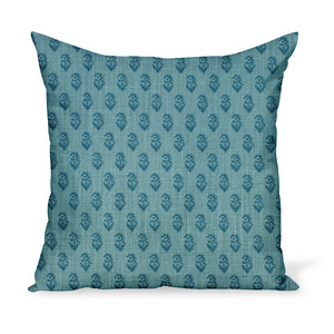 Peter Dunham Textiles' small-scale paisley linen print, Rajamata Tonal in Blue colors--a wonderful way to add personality with a decorative pillow or cushion.