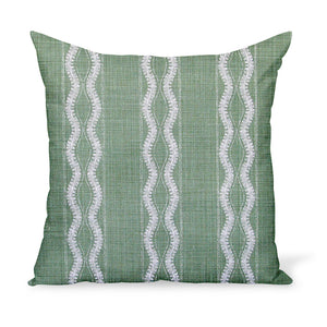 Peter Dunham Textiles' linen print Zanzibar in Green makes for a cheerful yet graphic decorative pillow. These cushions are available in a variety of sizes!