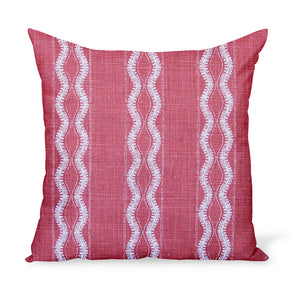 Peter Dunham Textiles' linen print Zanzibar in Red makes for a cheerful yet graphic decorative pillow. These cushions are available in a variety of sizes!