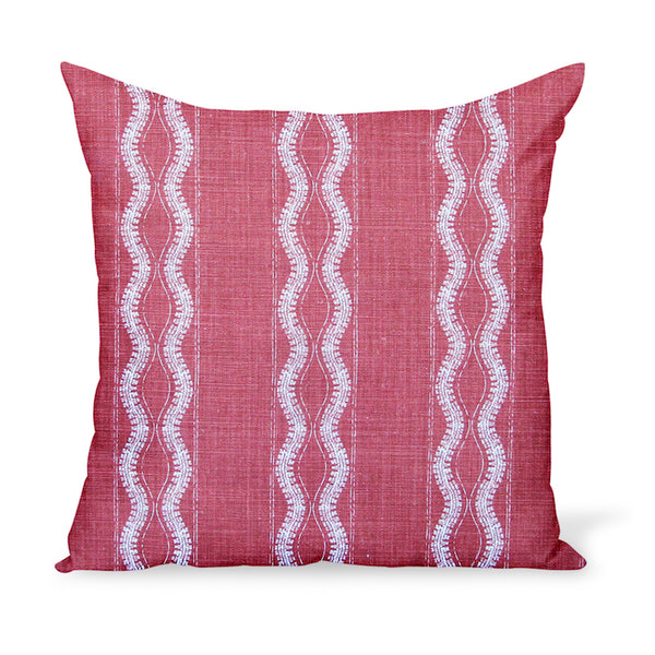 Peter Dunham Textiles' linen print Zanzibar in Red makes for a cheerful yet graphic decorative pillow. These cushions are available in a variety of sizes!