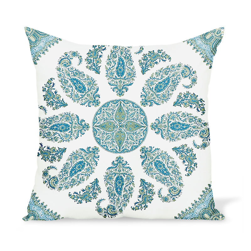 Outdoor paisley pillow by Peter Dunham Textiles, Samarkand in Blue/Green