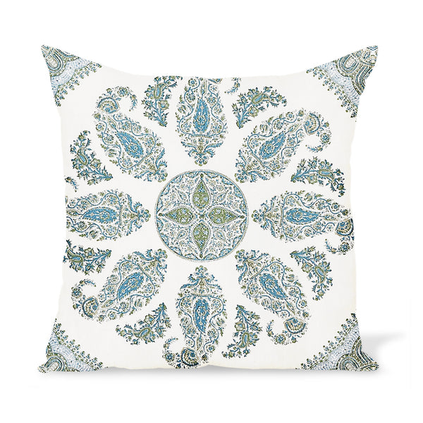 Peter Dunham Textiles Samarkand in Blue/Green on White Pillow