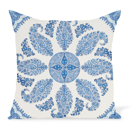 Peter Dunham Textiles Outdoor Samarkand in Indigo on White Pillow