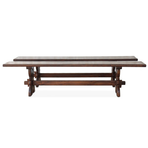 Walnut bench with two-tier frame and carved supports, vintage style