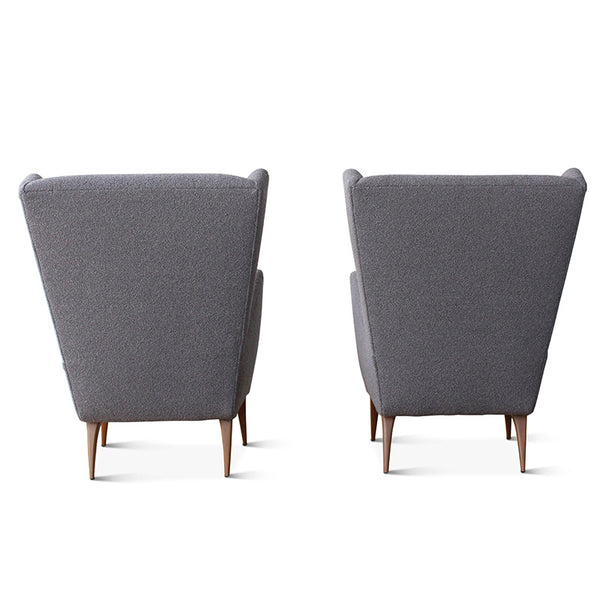 Vintage Mid-Century Italian Wing Chairs in Grey Boucle