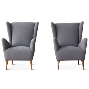 Vintage Mid-Century Italian Wing Chairs in Grey Boucle