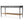 Black console table with long woven paper rush shelf and angled side rails.